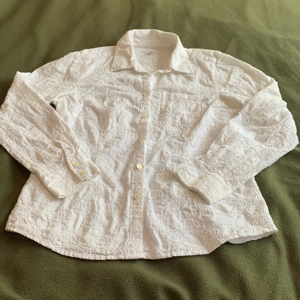 Charter Club white, paisley button-up shirt.  Size 8.